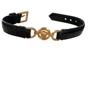 Versace 1015270 Medusa Calf Black Leather Embossed Croc Bracelet
